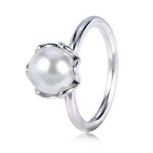 Authentic PANDORA Ring Cultured ELEGANCE White Pearl